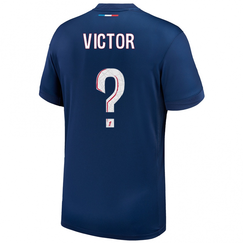 Kandiny Enfant Maillot Ayrton Victor #0 Bleu Marine Blanc Tenues Domicile 2024/25 T-Shirt