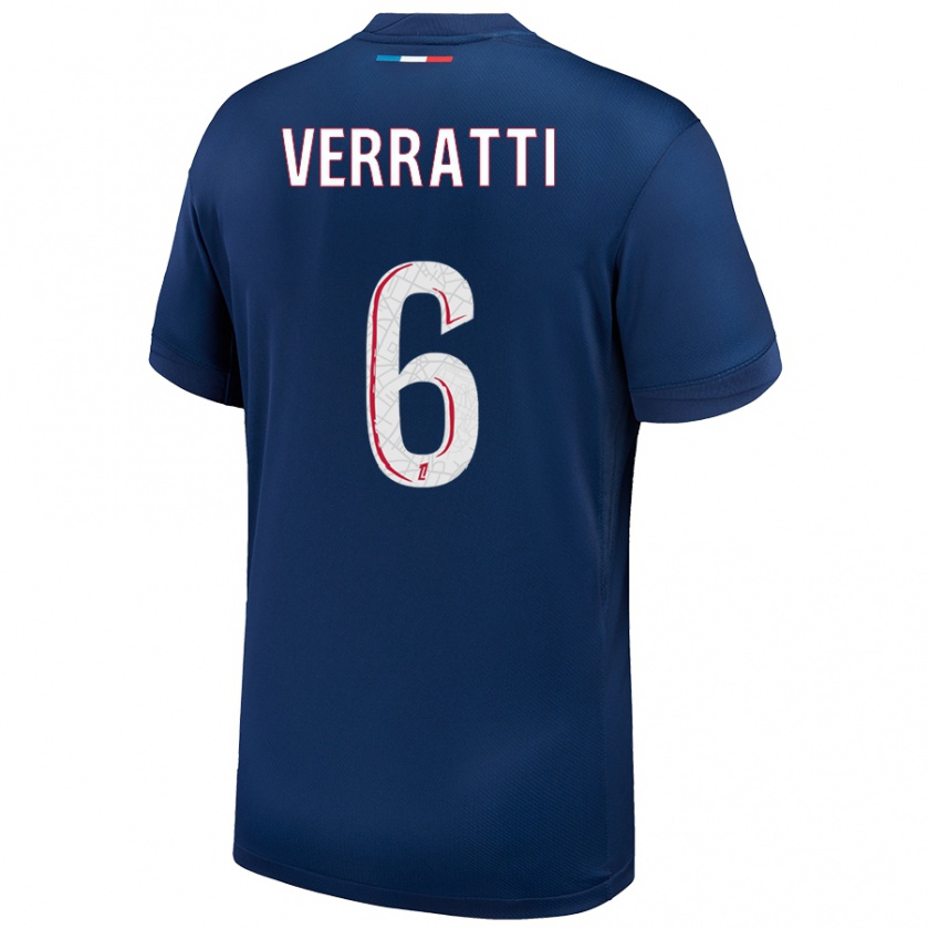 Kandiny Enfant Maillot Marco Verratti #6 Bleu Marine Blanc Tenues Domicile 2024/25 T-Shirt