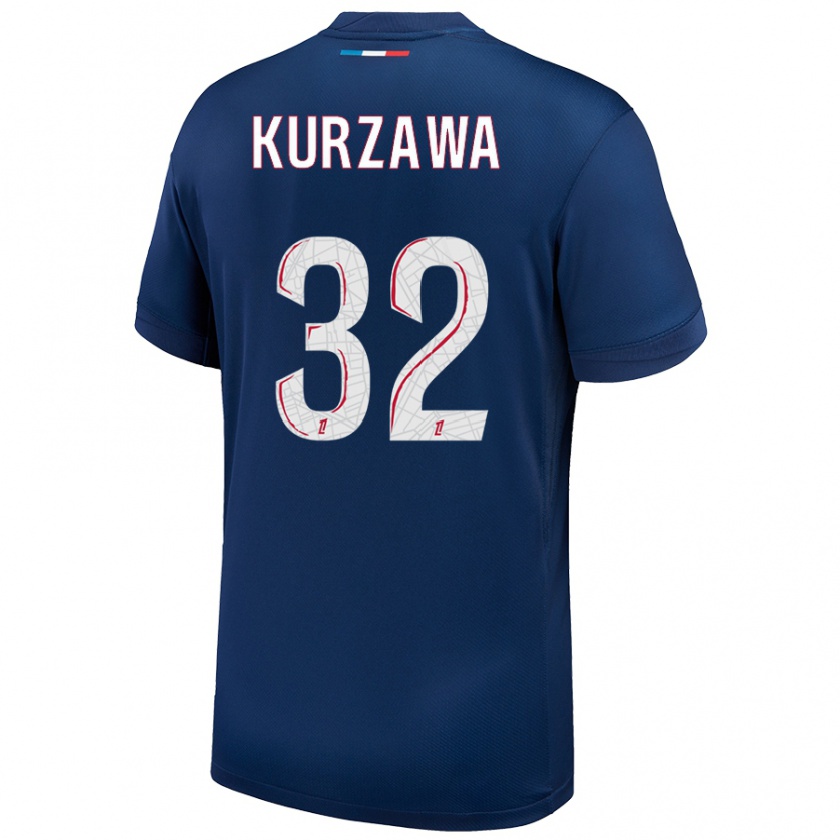 Kandiny Enfant Maillot Layvin Kurzawa #32 Bleu Marine Blanc Tenues Domicile 2024/25 T-Shirt