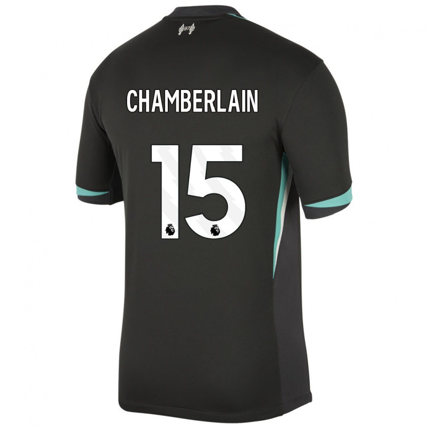 Kandiny Enfant Maillot Alex Oxlade Chamberlain #15 Noir Anthracite Blanc Tenues Extérieur 2024/25 T-Shirt