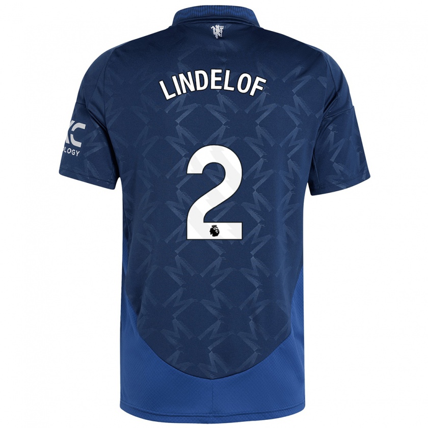 Kandiny Enfant Maillot Victor Lindelöf #2 Indigo Tenues Extérieur 2024/25 T-Shirt