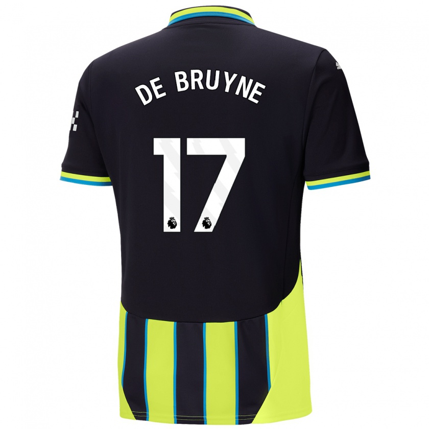 Kandiny Enfant Maillot Kevin De Bruyne #17 Bleu Jaune Tenues Extérieur 2024/25 T-Shirt