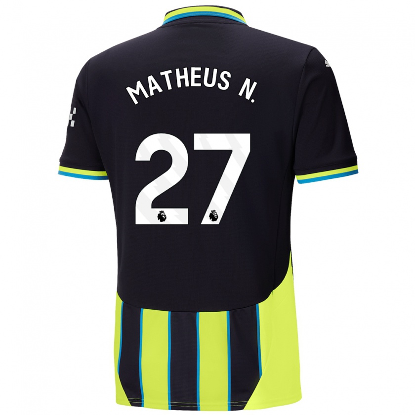 Kandiny Enfant Maillot Matheus Nunes #27 Bleu Jaune Tenues Extérieur 2024/25 T-Shirt