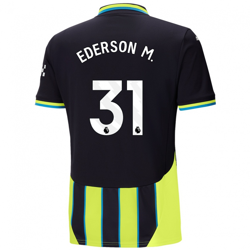 Kandiny Enfant Maillot Ederson #31 Bleu Jaune Tenues Extérieur 2024/25 T-Shirt