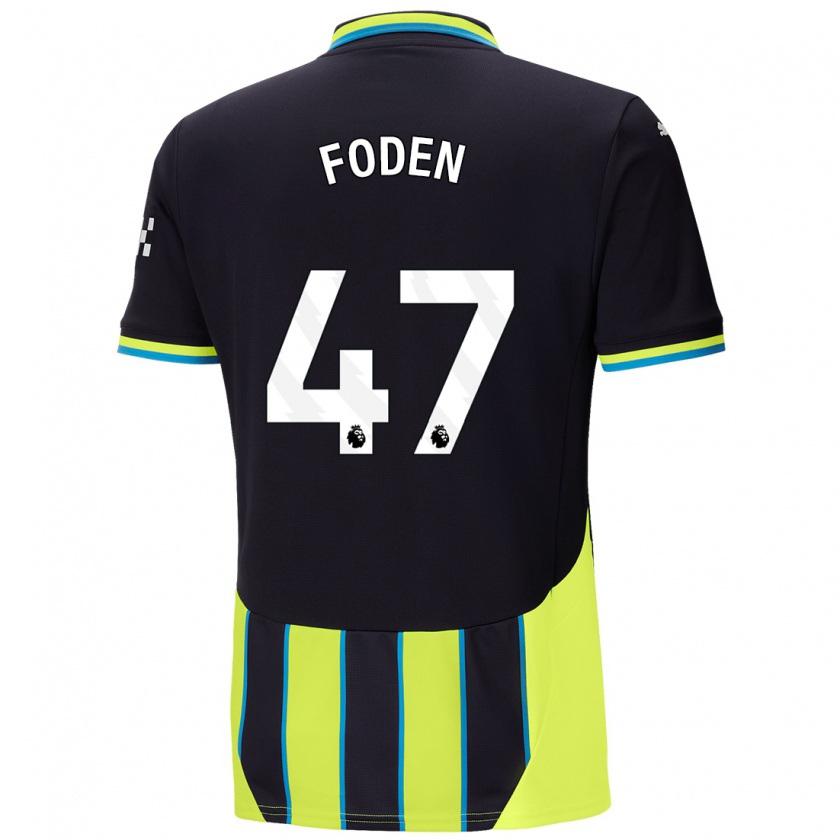 Kandiny Enfant Maillot Phil Foden #47 Bleu Jaune Tenues Extérieur 2024/25 T-Shirt