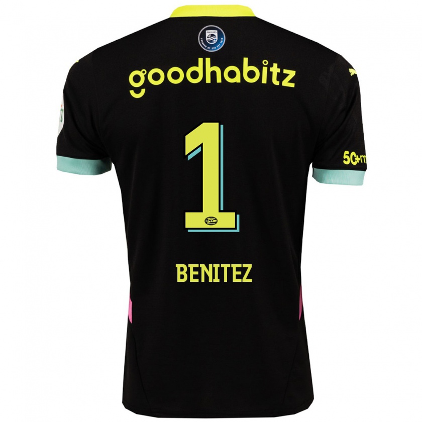 Kandiny Enfant Maillot Walter Benítez #1 Noir Jaune Tenues Extérieur 2024/25 T-Shirt