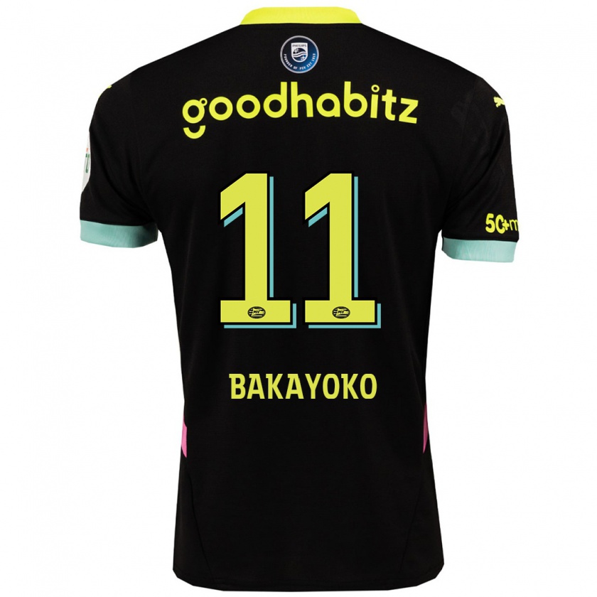 Kandiny Enfant Maillot Johan Bakayoko #11 Noir Jaune Tenues Extérieur 2024/25 T-Shirt