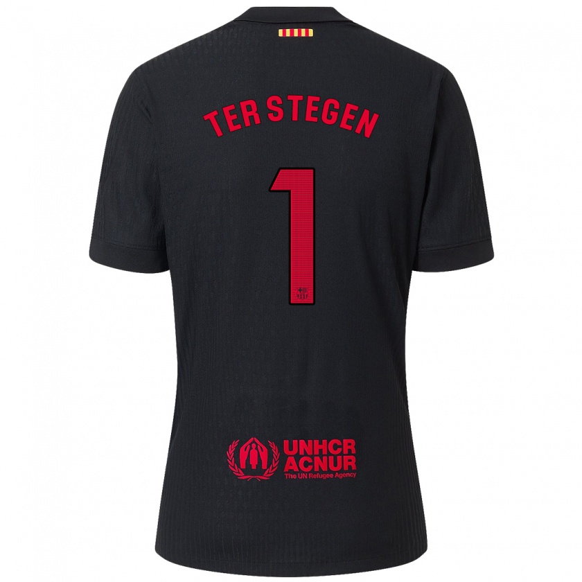 Kandiny Enfant Maillot Marc-André Ter Stegen #1 Noir Rouge Tenues Extérieur 2024/25 T-Shirt