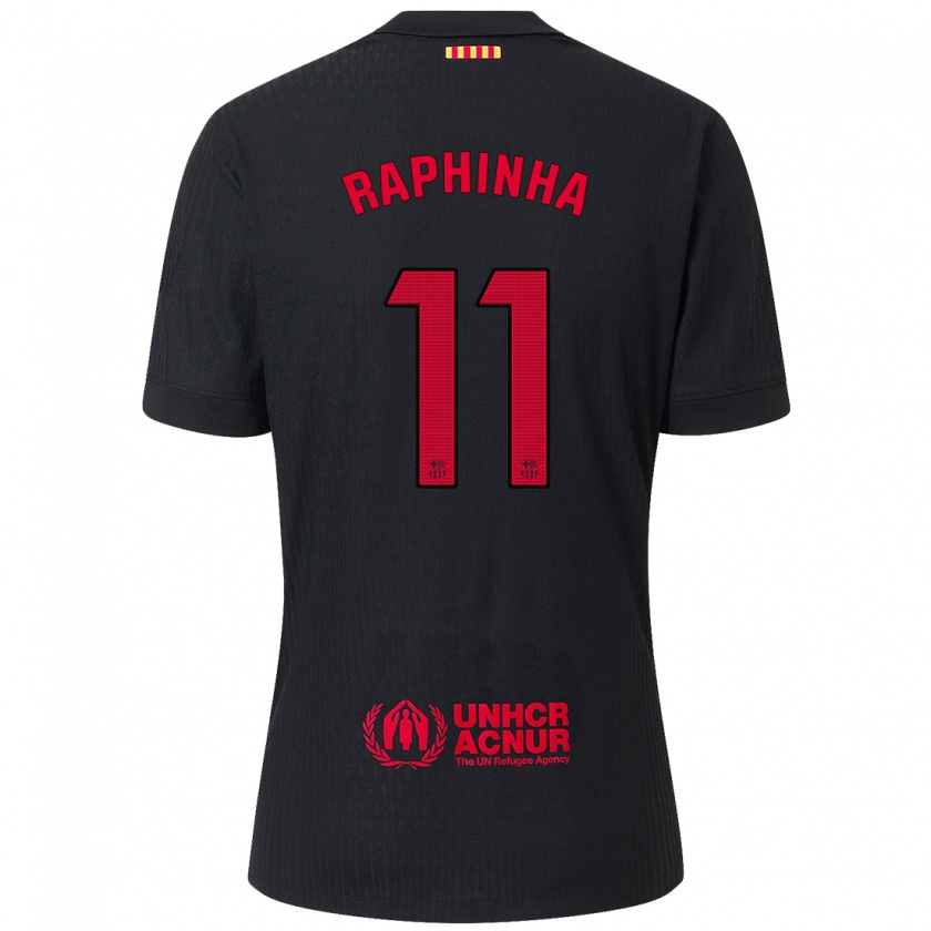 Kandiny Enfant Maillot Raphinha #11 Noir Rouge Tenues Extérieur 2024/25 T-Shirt