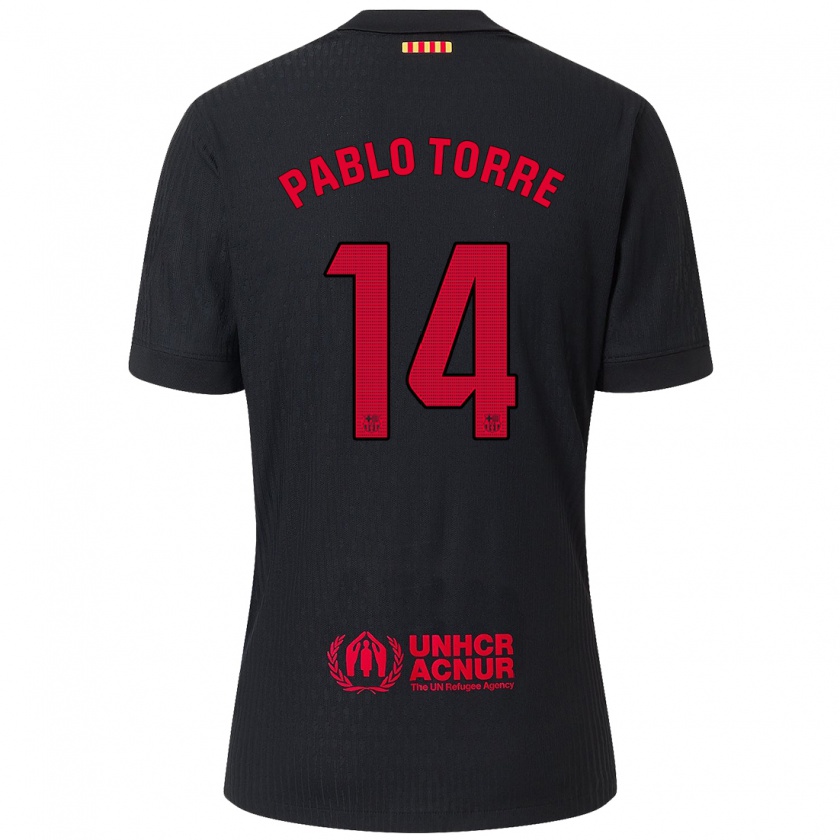 Kandiny Enfant Maillot Pablo Torre #14 Noir Rouge Tenues Extérieur 2024/25 T-Shirt