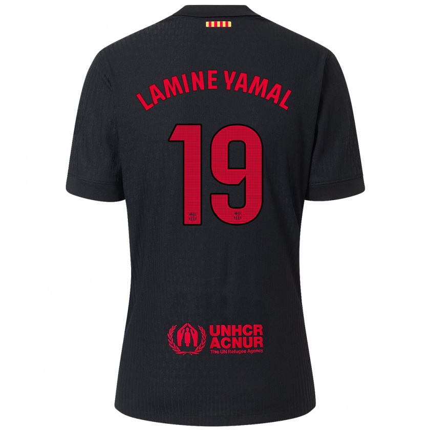 Kandiny Enfant Maillot Lamine Yamal #19 Noir Rouge Tenues Extérieur 2024/25 T-Shirt