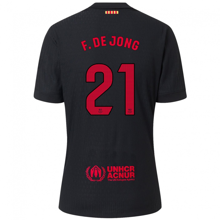 Kandiny Enfant Maillot Frenkie De Jong #21 Noir Rouge Tenues Extérieur 2024/25 T-Shirt