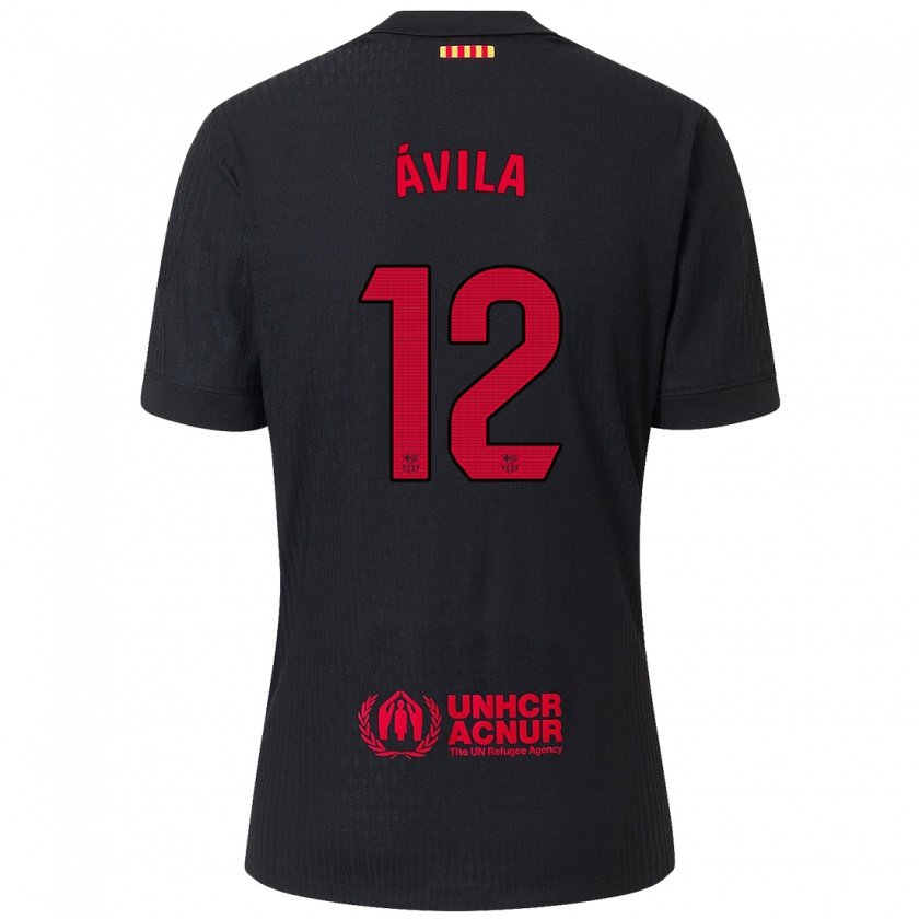 Kandiny Enfant Maillot Dani Ávila #12 Noir Rouge Tenues Extérieur 2024/25 T-Shirt