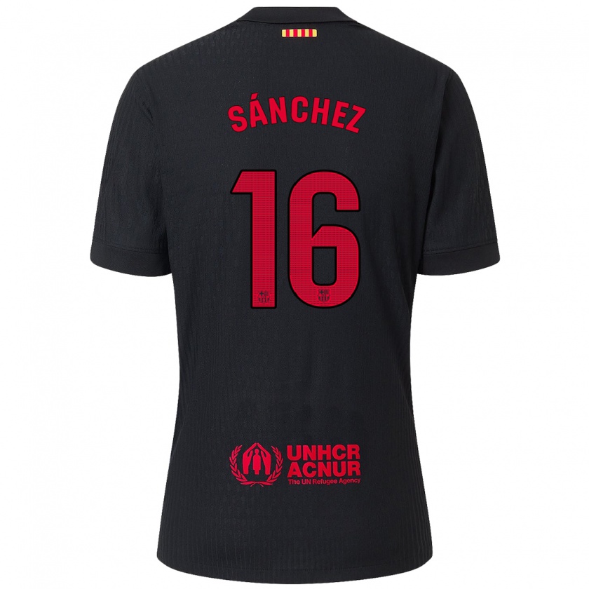 Kandiny Enfant Maillot Edu Sánchez #16 Noir Rouge Tenues Extérieur 2024/25 T-Shirt