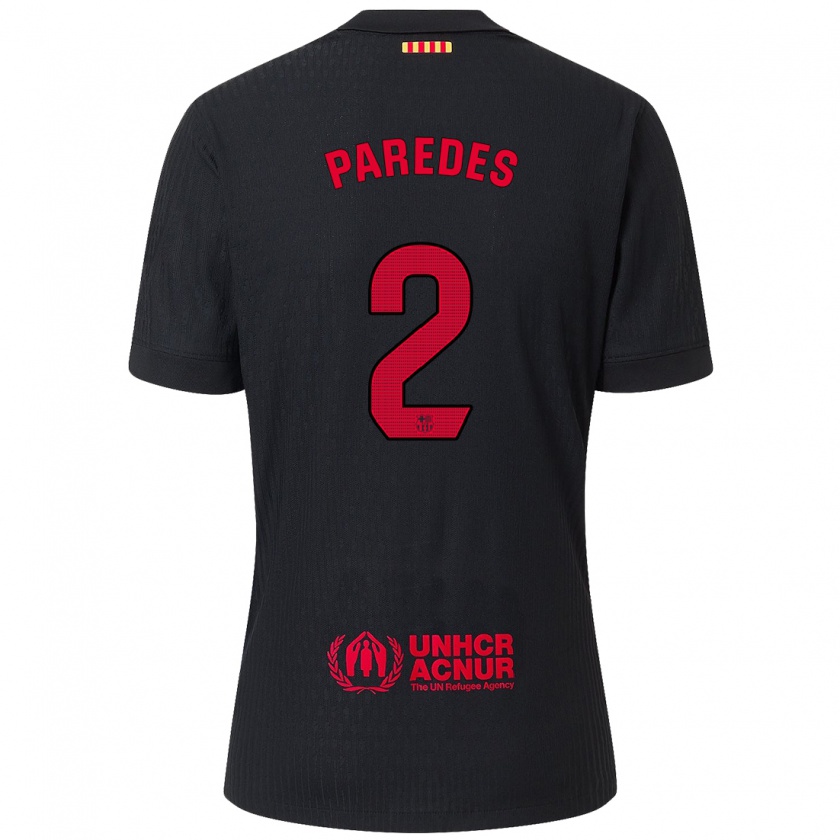 Kandiny Enfant Maillot Irene Paredes #2 Noir Rouge Tenues Extérieur 2024/25 T-Shirt