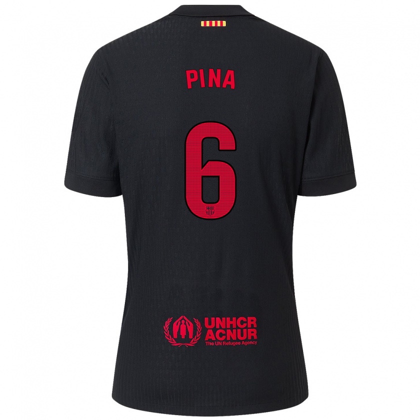 Kandiny Enfant Maillot Clàudia Pina #6 Noir Rouge Tenues Extérieur 2024/25 T-Shirt