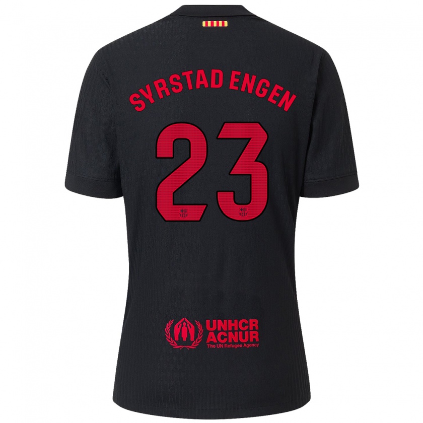 Kandiny Enfant Maillot Ingrid Syrstad Engen #23 Noir Rouge Tenues Extérieur 2024/25 T-Shirt