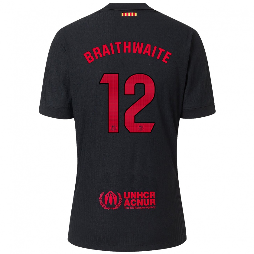 Kandiny Enfant Maillot Martin Braithwaite #12 Noir Rouge Tenues Extérieur 2024/25 T-Shirt