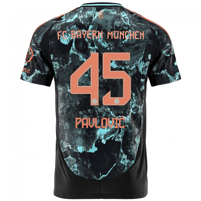 Kandiny Enfant Maillot Aleksandar Pavlovic #45 Noir Tenues Extérieur 2024/25 T-Shirt