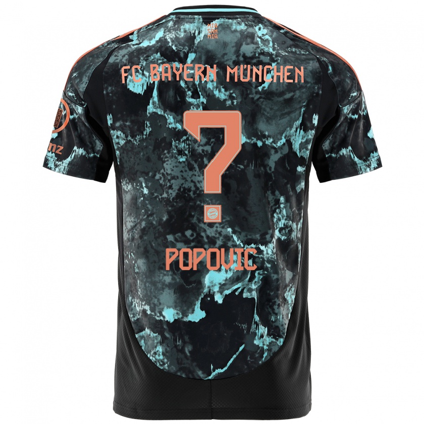 Kandiny Enfant Maillot Marko Popovic #0 Noir Tenues Extérieur 2024/25 T-Shirt