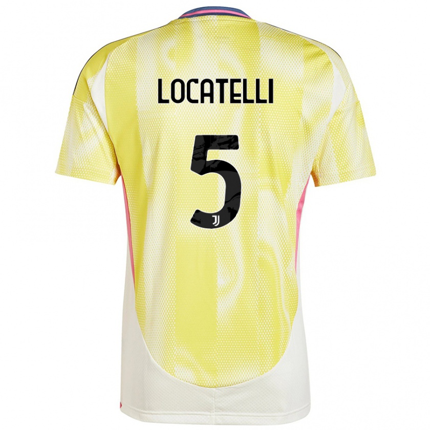 Kandiny Enfant Maillot Manuel Locatelli #5 Jaune Solaire Tenues Extérieur 2024/25 T-Shirt