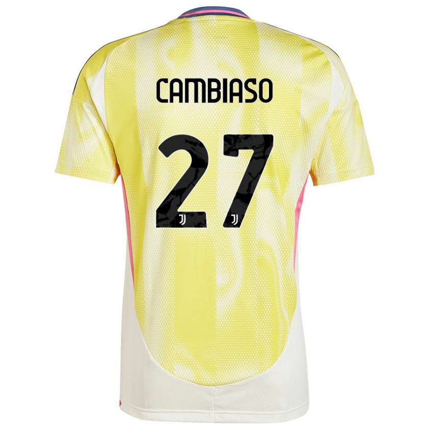 Kandiny Enfant Maillot Andrea Cambiaso #27 Jaune Solaire Tenues Extérieur 2024/25 T-Shirt