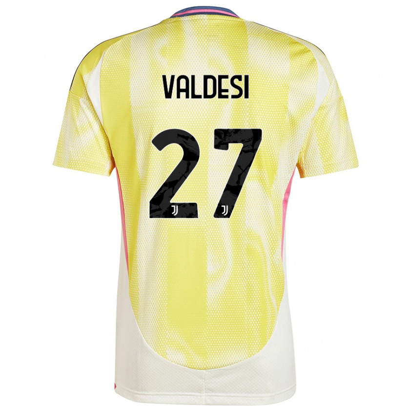 Kandiny Enfant Maillot Andrea Valdesi #27 Jaune Solaire Tenues Extérieur 2024/25 T-Shirt