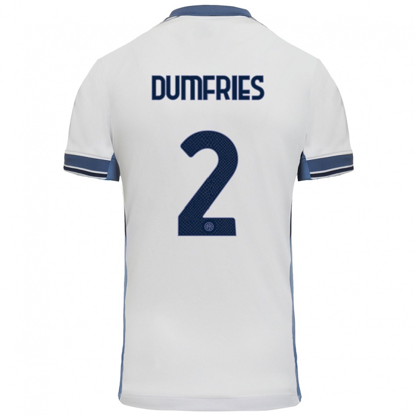 Kandiny Enfant Maillot Denzel Dumfries #2 Blanc Gris Tenues Extérieur 2024/25 T-Shirt