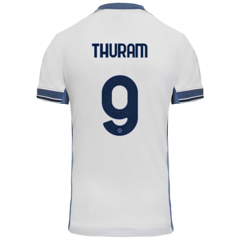 Kandiny Enfant Maillot Marcus Thuram #9 Blanc Gris Tenues Extérieur 2024/25 T-Shirt