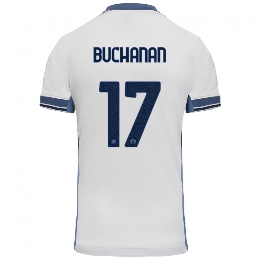 Kandiny Enfant Maillot Tajon Buchanan #17 Blanc Gris Tenues Extérieur 2024/25 T-Shirt