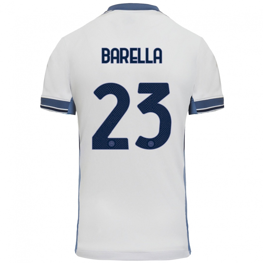 Kandiny Enfant Maillot Nicolò Barella #23 Blanc Gris Tenues Extérieur 2024/25 T-Shirt