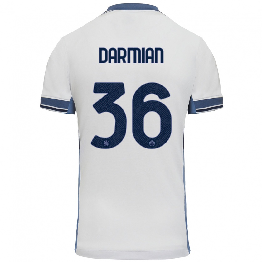 Kandiny Enfant Maillot Matteo Darmian #36 Blanc Gris Tenues Extérieur 2024/25 T-Shirt