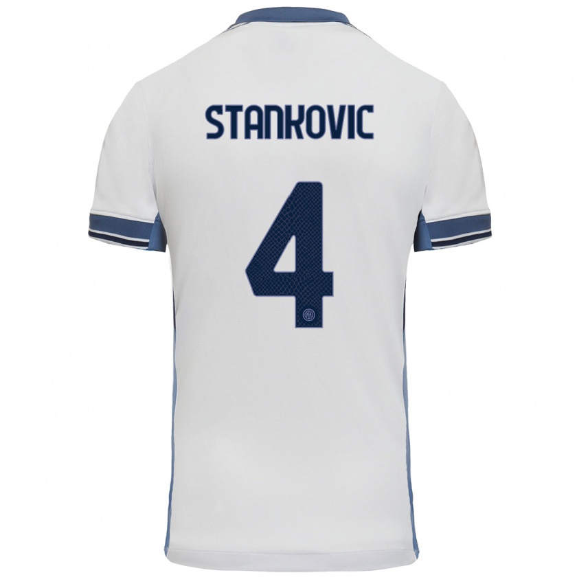 Kandiny Enfant Maillot Aleksandar Stankovic #4 Blanc Gris Tenues Extérieur 2024/25 T-Shirt