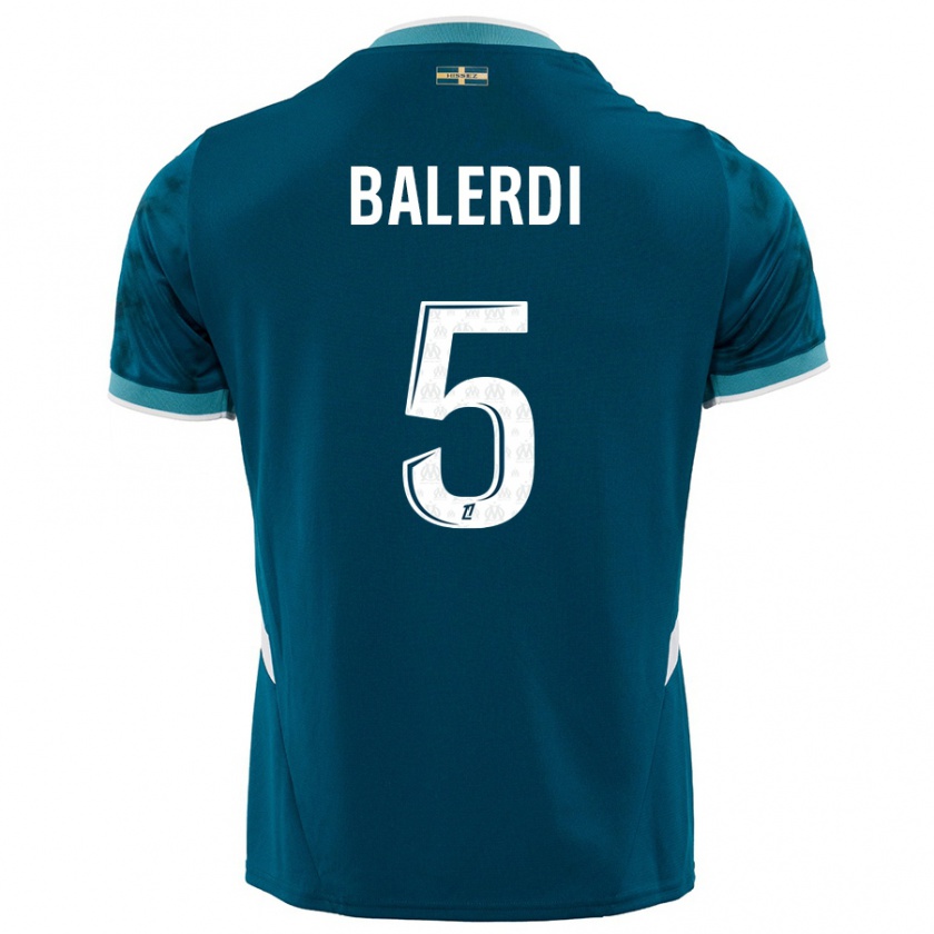 Kandiny Enfant Maillot Leonardo Balerdi #5 Turquoise Bleu Tenues Extérieur 2024/25 T-Shirt