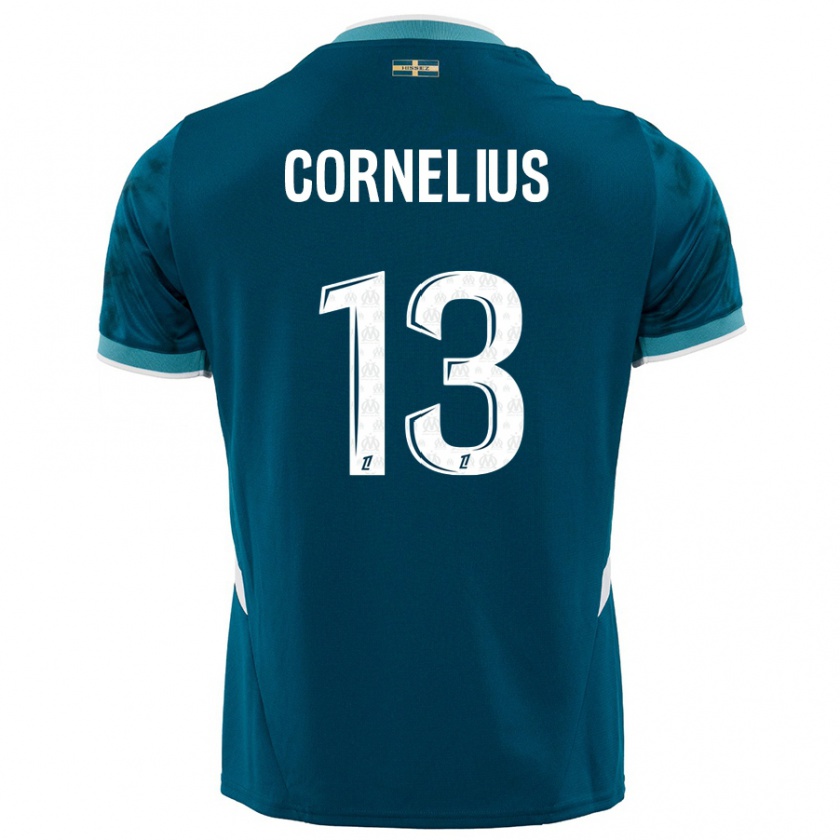 Kandiny Enfant Maillot Derek Cornelius #13 Turquoise Bleu Tenues Extérieur 2024/25 T-Shirt