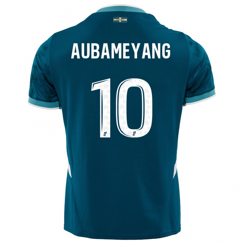 Kandiny Enfant Maillot Pierre-Emerick Aubameyang #10 Turquoise Bleu Tenues Extérieur 2024/25 T-Shirt