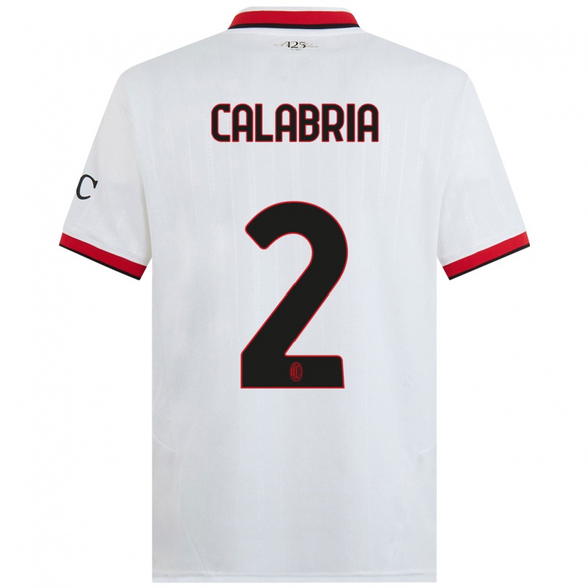 Kandiny Enfant Maillot Davide Calabria #2 Blanc Noir Rouge Tenues Extérieur 2024/25 T-Shirt