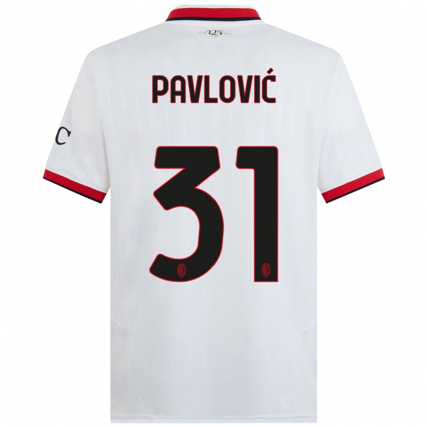 Kandiny Enfant Maillot Strahinja Pavlović #31 Blanc Noir Rouge Tenues Extérieur 2024/25 T-Shirt