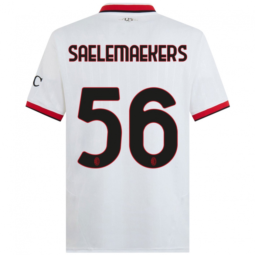 Kandiny Enfant Maillot Alexis Saelemaekers #56 Blanc Noir Rouge Tenues Extérieur 2024/25 T-Shirt