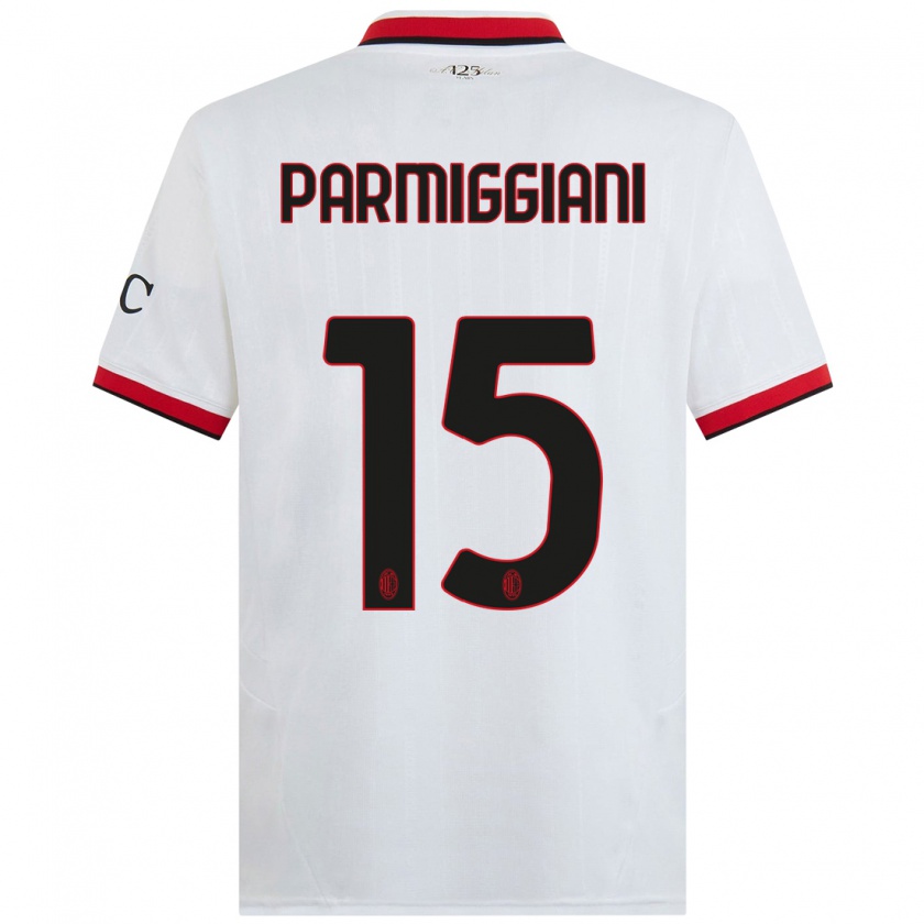 Kandiny Enfant Maillot Pietro Parmiggiani #15 Blanc Noir Rouge Tenues Extérieur 2024/25 T-Shirt