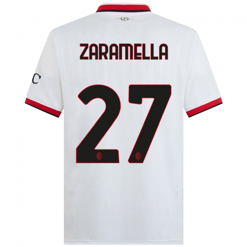 Kandiny Enfant Maillot Mattia Zaramella #27 Blanc Noir Rouge Tenues Extérieur 2024/25 T-Shirt