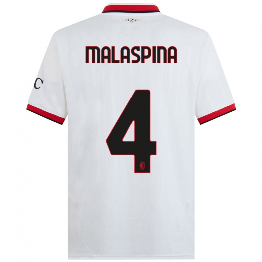 Kandiny Enfant Maillot Mattia Malaspina #4 Blanc Noir Rouge Tenues Extérieur 2024/25 T-Shirt