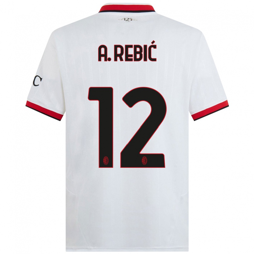 Kandiny Enfant Maillot Ante Rebic #12 Blanc Noir Rouge Tenues Extérieur 2024/25 T-Shirt