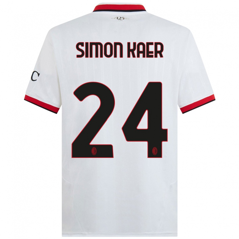 Kandiny Enfant Maillot Simon Kaer #24 Blanc Noir Rouge Tenues Extérieur 2024/25 T-Shirt