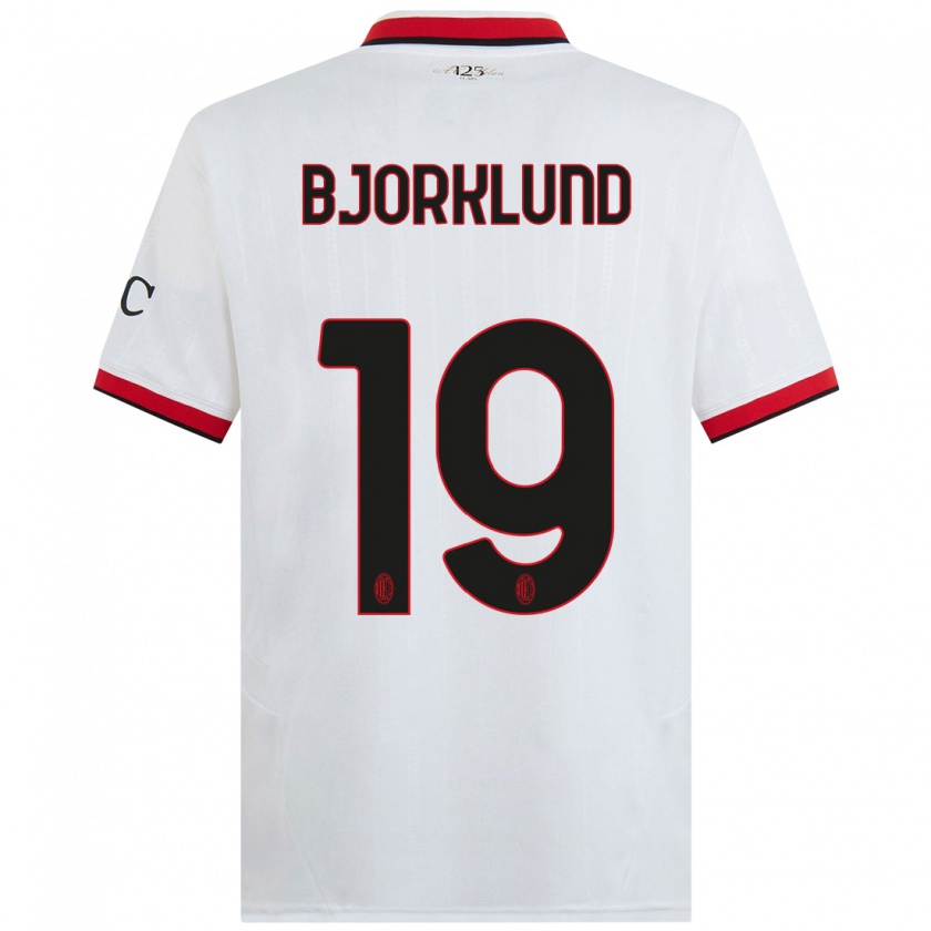 Kandiny Enfant Maillot Lukas Bjorklund #19 Blanc Noir Rouge Tenues Extérieur 2024/25 T-Shirt