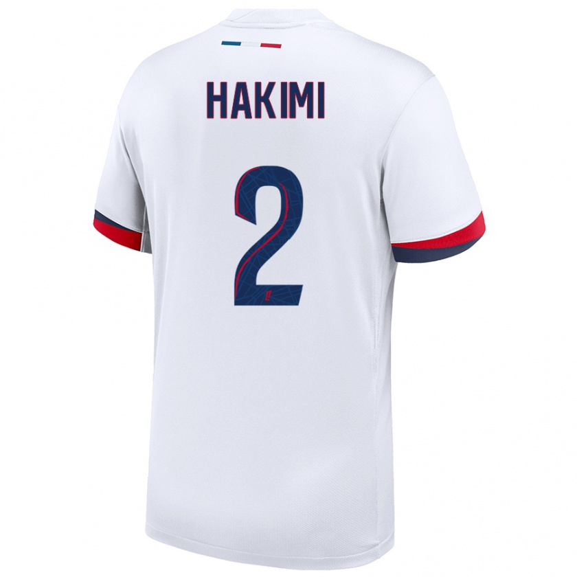 Kandiny Enfant Maillot Achraf Hakimi #2 Blanc Bleu Rouge Tenues Extérieur 2024/25 T-Shirt