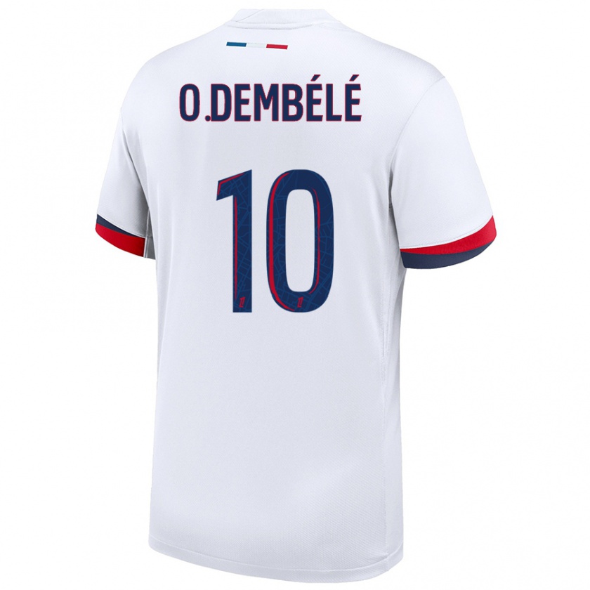 Kandiny Enfant Maillot Ousmane Dembélé #10 Blanc Bleu Rouge Tenues Extérieur 2024/25 T-Shirt