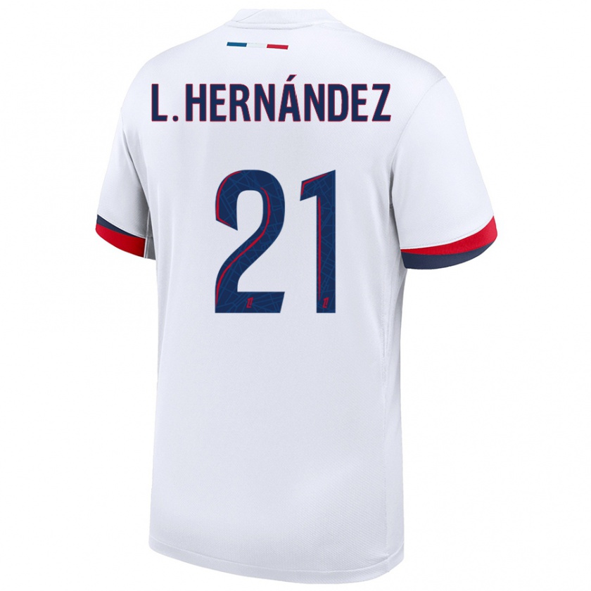 Kandiny Enfant Maillot Lucas Hernández #21 Blanc Bleu Rouge Tenues Extérieur 2024/25 T-Shirt