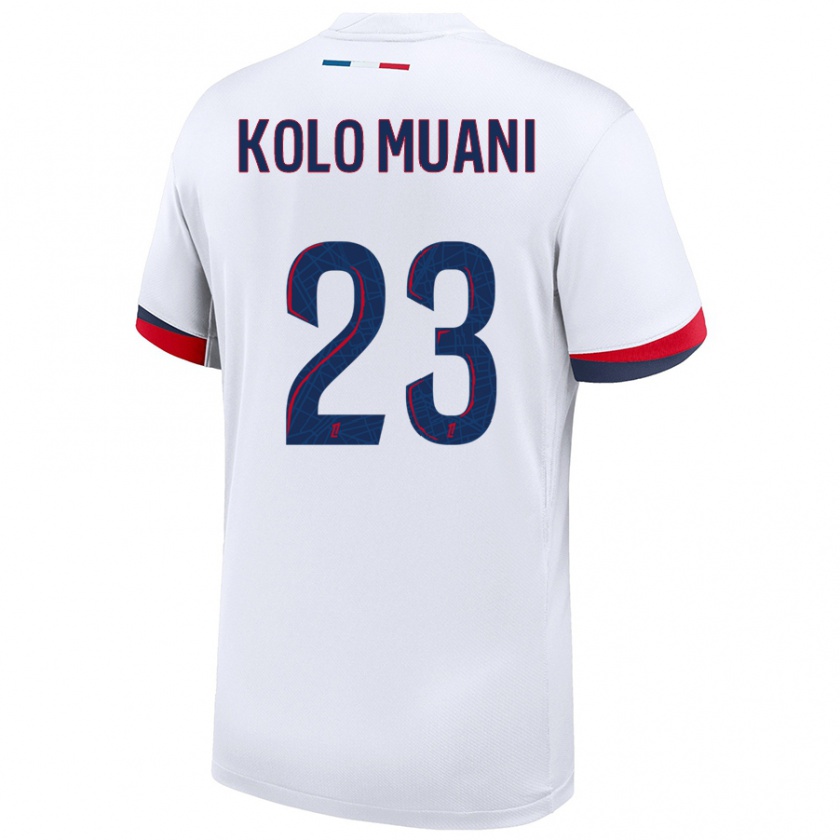 Kandiny Enfant Maillot Randal Kolo Muani #23 Blanc Bleu Rouge Tenues Extérieur 2024/25 T-Shirt