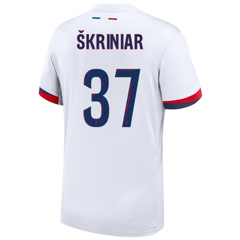 Kandiny Enfant Maillot Milan Skriniar #37 Blanc Bleu Rouge Tenues Extérieur 2024/25 T-Shirt